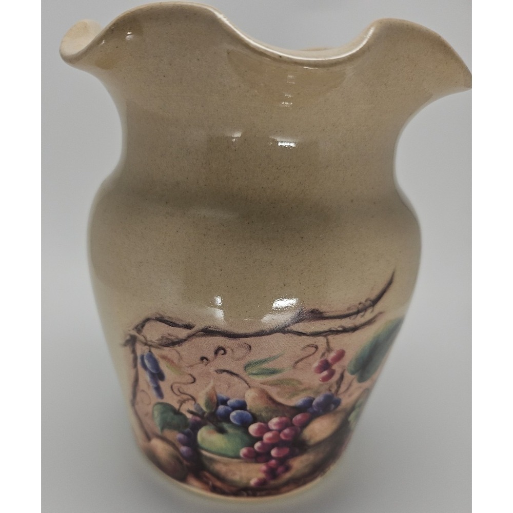 Yesteryears Vintage Hand Turned Stoneware Pottery Ruffle Top Vase Marshall TX‎